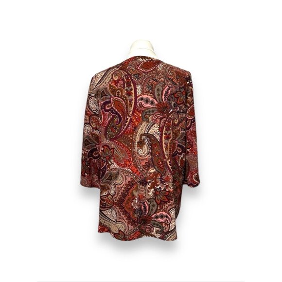 New Directions Paisley & Velvet Trim Tunic Top 1X Red/Multicolor Women's Boho Ch - Picture 3 of 7